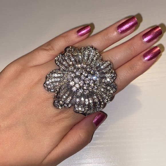 Adjustable Flower Cocktail Ring-silver - Picture 3 of 4